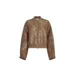Brunello Cucinelli Dazzling Embroidery Bomber in Beige Jacket
