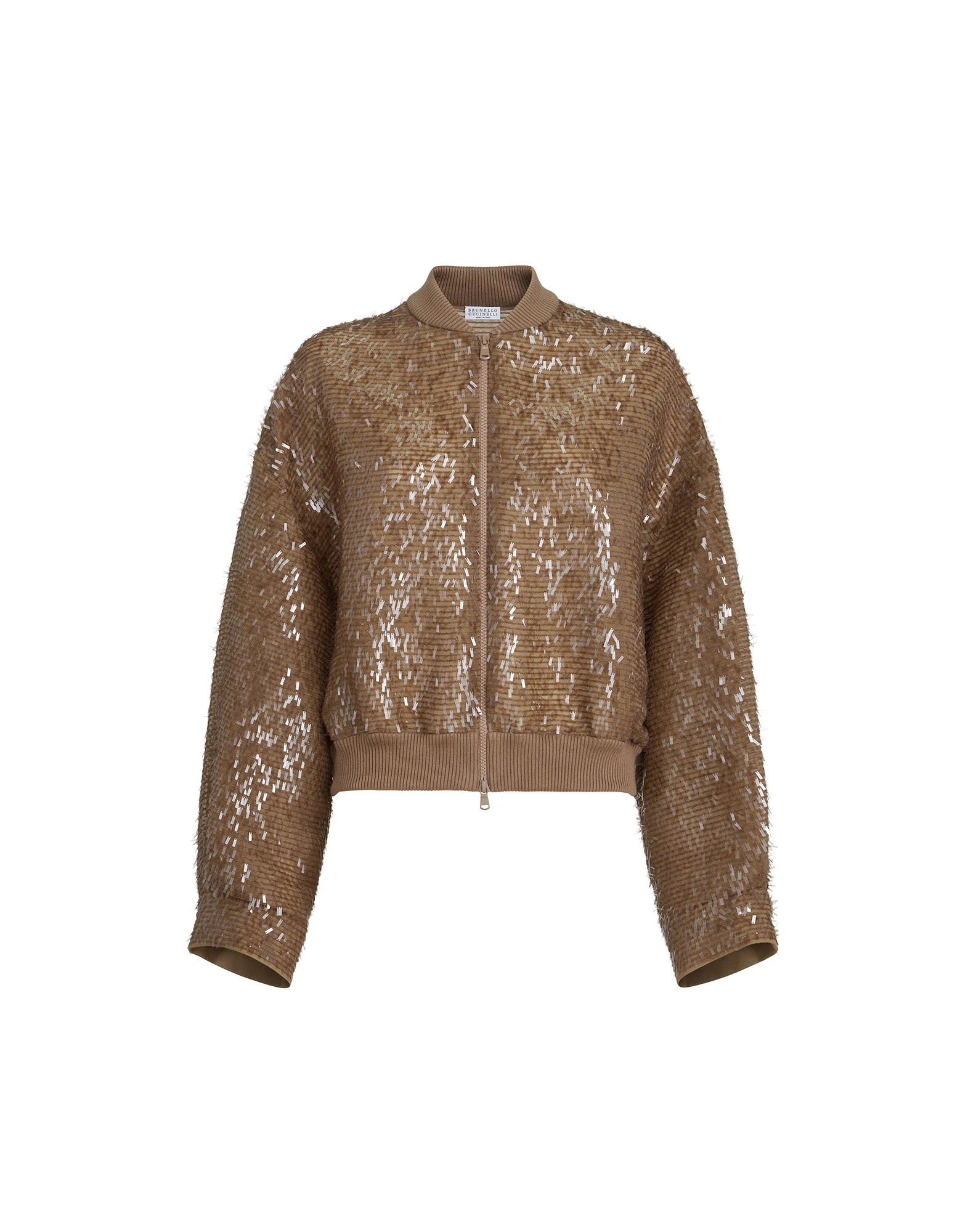 Dazzling Embroidery Bomber in Beige