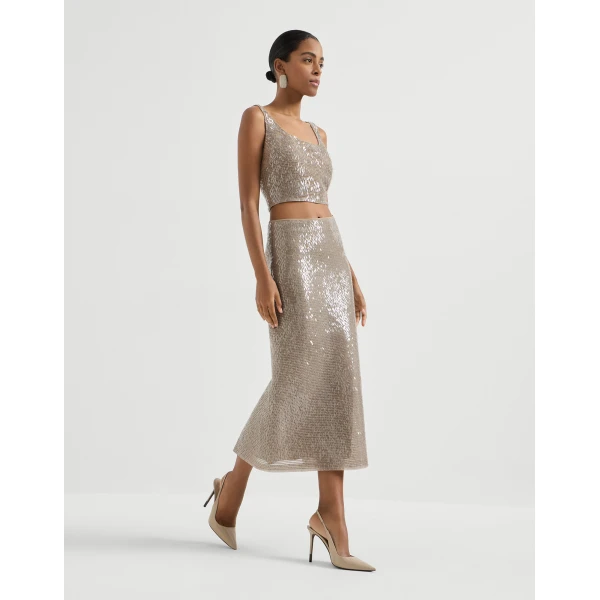 Brunello Cucinelli Dazzling Embroidery skirt in Rope, view 5