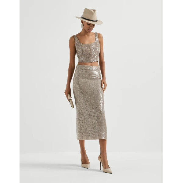 Brunello Cucinelli Dazzling Embroidery skirt in Rope, view 6