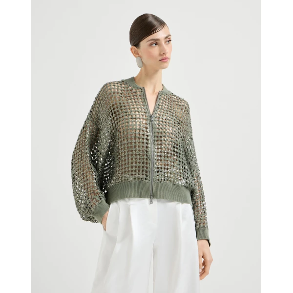 Brunello Cucinelli Dazzling Net Embroidery cardigan in Green, view 2