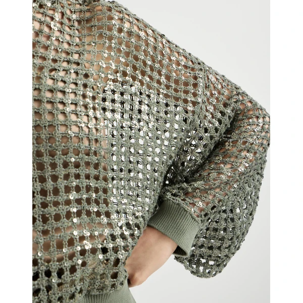 Brunello Cucinelli Dazzling Net Embroidery cardigan in Green, view 4