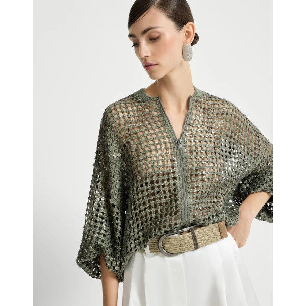 Brunello Cucinelli Dazzling Net Embroidery cardigan in Green, view 5