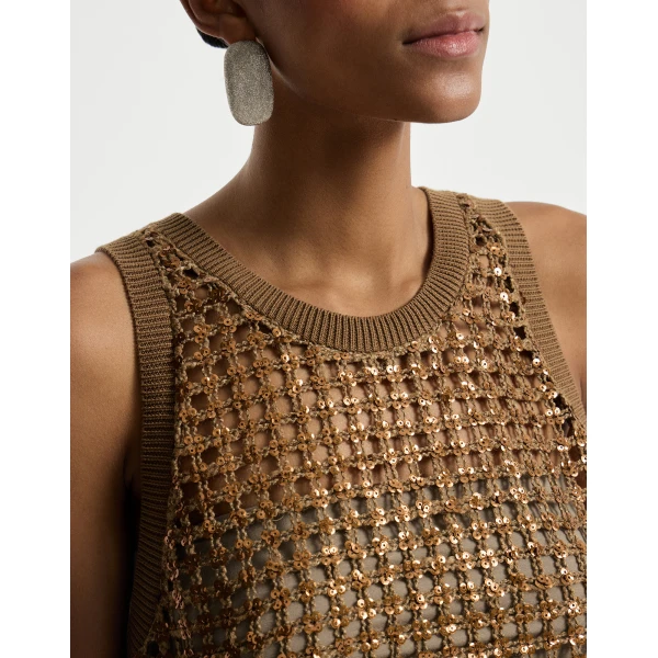 Brunello Cucinelli Dazzling Net Embroidery top in Brown, view 4