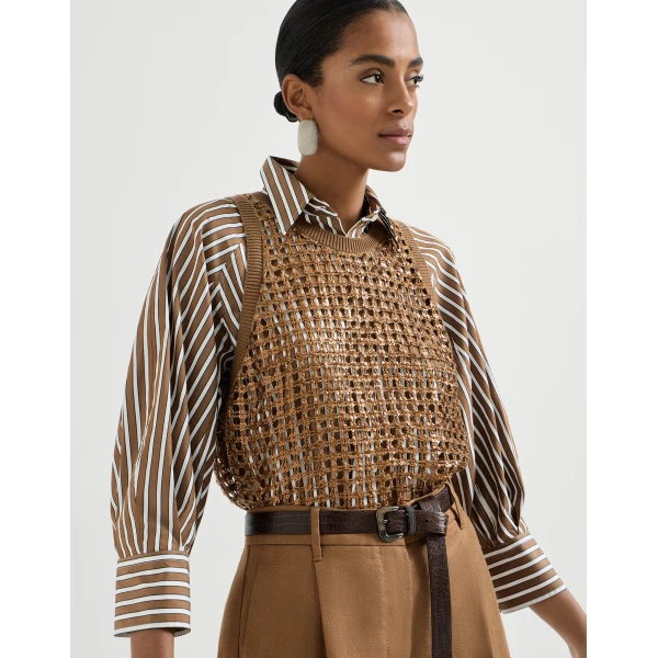 Brunello Cucinelli Dazzling Net Embroidery top in Brown, view 5
