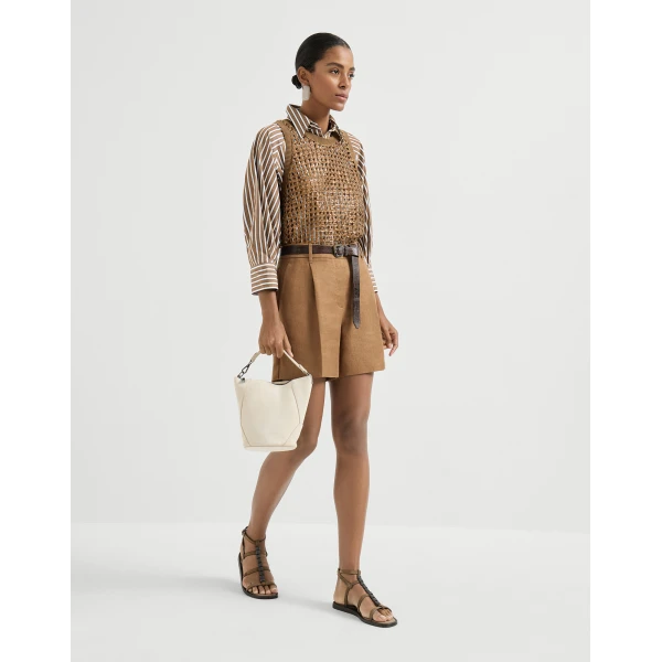 Brunello Cucinelli Dazzling Net Embroidery top in Brown, view 6