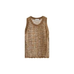 Brunello Cucinelli Dazzling Net Embroidery top in Brown