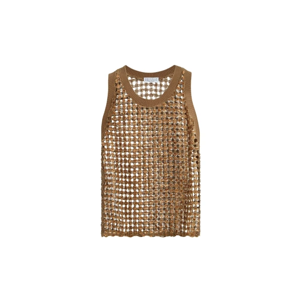 Brunello Cucinelli Dazzling Net Embroidery top in Brown