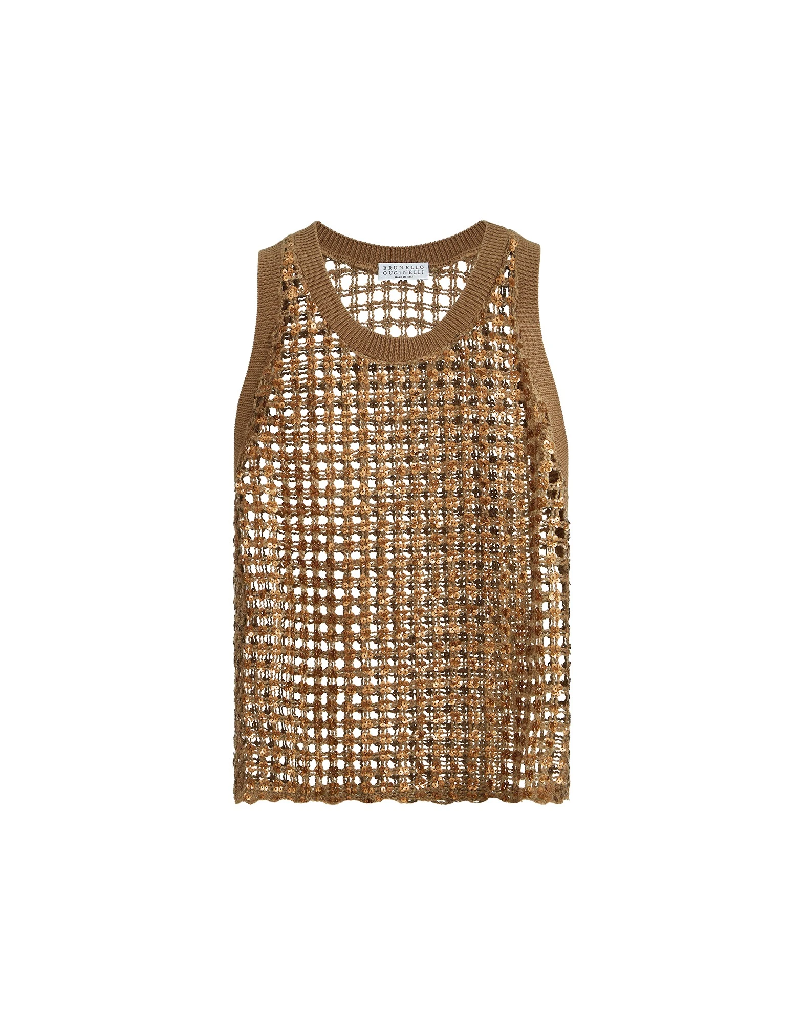 Brunello Cucinelli Dazzling Net Embroidery top in Brown