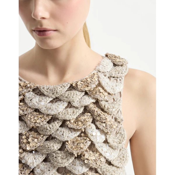 Brunello Cucinelli Dazzling Shell OPERA mini dress in Beige, view 4