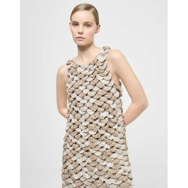 Brunello Cucinelli Dazzling Shell OPERA mini dress in Beige, view 5