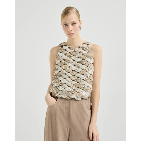 Brunello Cucinelli Dazzling Shell OPERA top in Light Grey, view 2