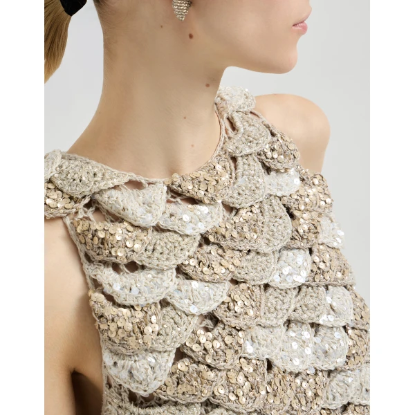 Brunello Cucinelli Dazzling Shell OPERA top in Light Grey, view 4