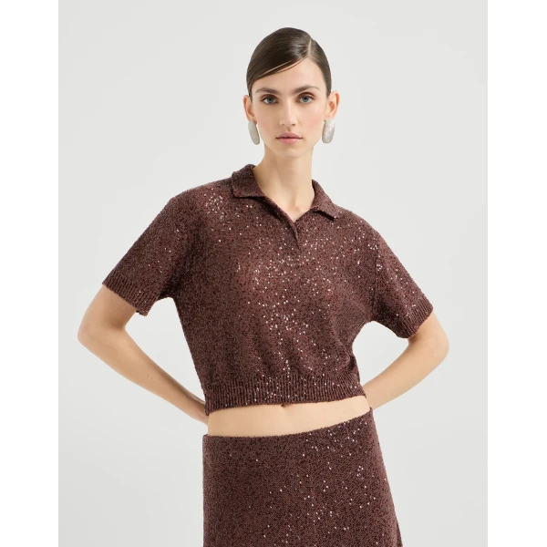 Brunello Cucinelli Dazzling Texture polo in Bordeaux Knit, view 2