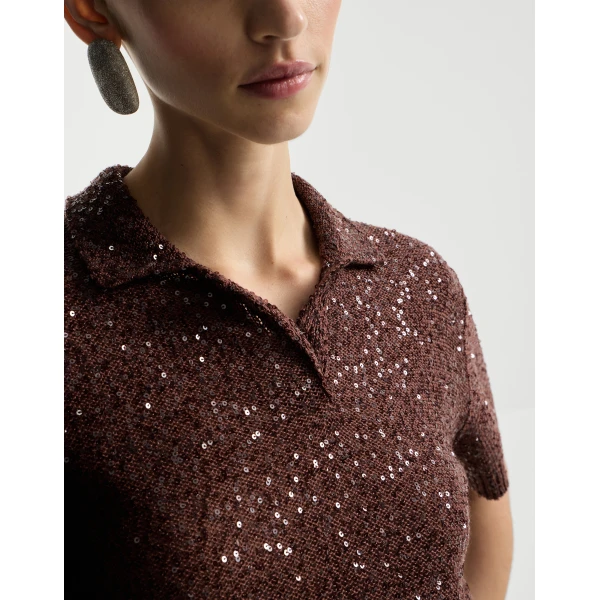 Brunello Cucinelli Dazzling Texture polo in Bordeaux Knit, view 4