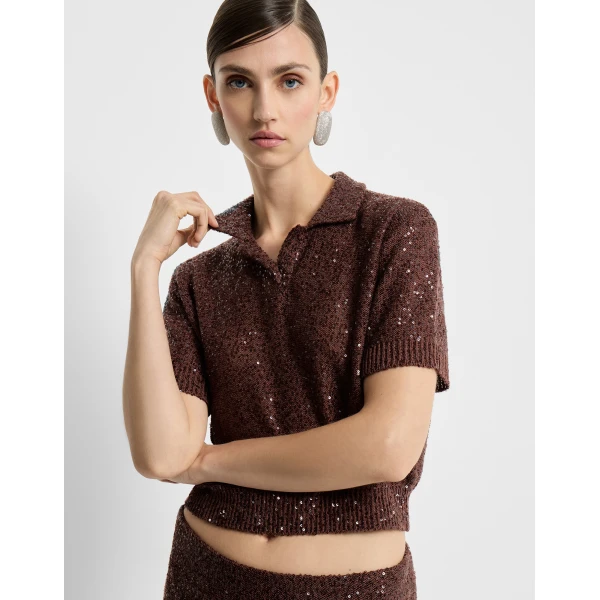 Brunello Cucinelli Dazzling Texture polo in Bordeaux Knit, view 5