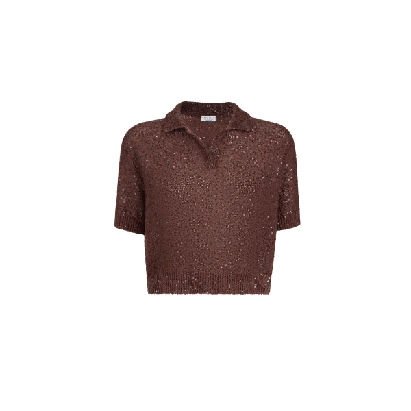 Brunello Cucinelli Dazzling Texture polo in Bordeaux Knit