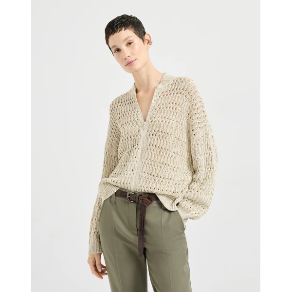 Brunello Cucinelli Dazzling braids cardigan in Beige, view 2