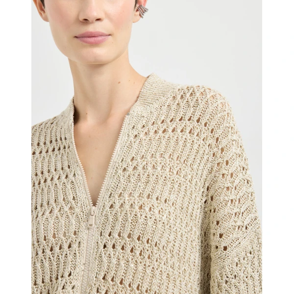 Brunello Cucinelli Dazzling braids cardigan in Beige, view 4