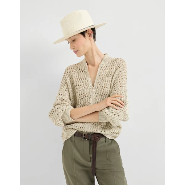 Brunello Cucinelli Dazzling braids cardigan in Beige, view 5