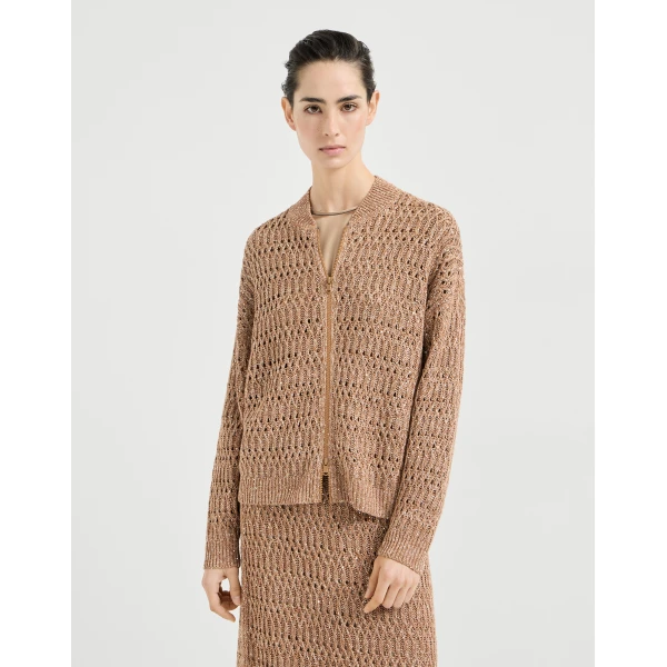 Brunello Cucinelli Dazzling braids cardigan in Brown, view 2