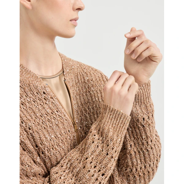 Brunello Cucinelli Dazzling braids cardigan in Brown, view 4