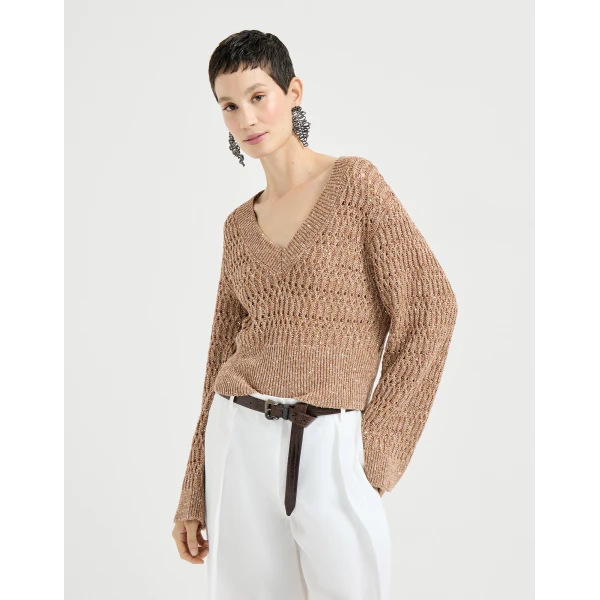 Brunello Cucinelli Dazzling braids sweater in Brown, view 2
