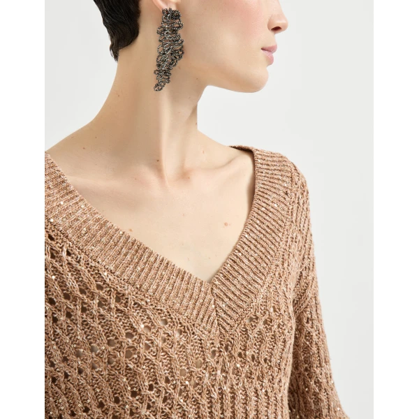 Brunello Cucinelli Dazzling braids sweater in Brown, view 4