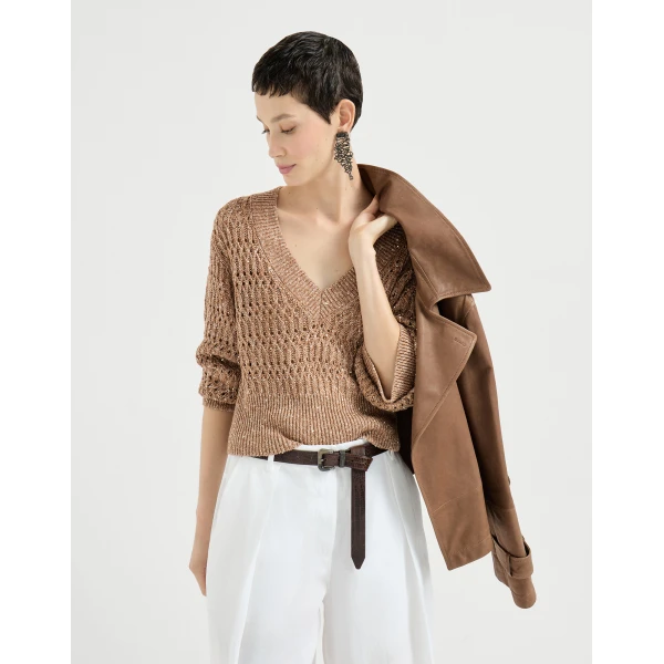 Brunello Cucinelli Dazzling braids sweater in Brown, view 5