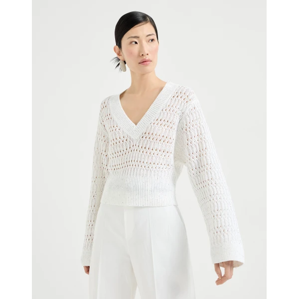 Brunello Cucinelli Dazzling braids sweater in White, view 2