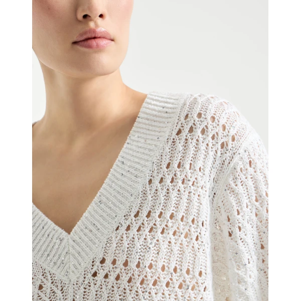 Brunello Cucinelli Dazzling braids sweater in White, view 4