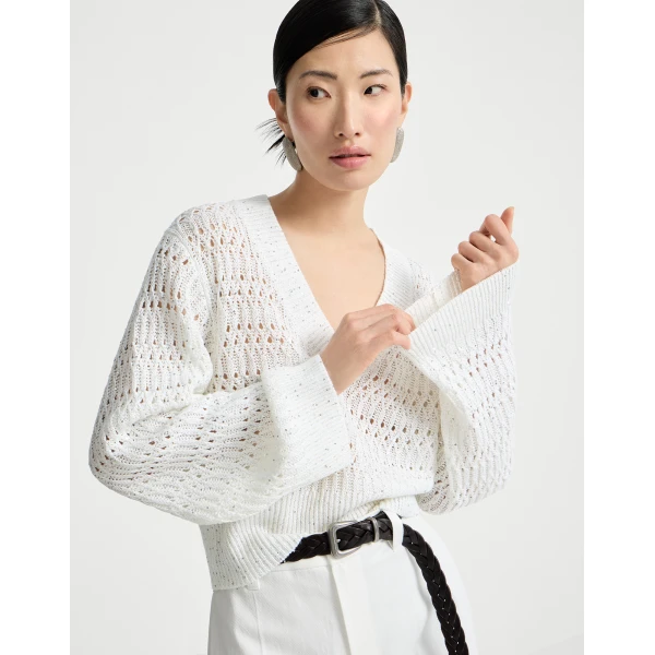 Brunello Cucinelli Dazzling braids sweater in White, view 5