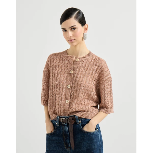 Brunello Cucinelli Dazzling cable cardigan in Brown, view 2