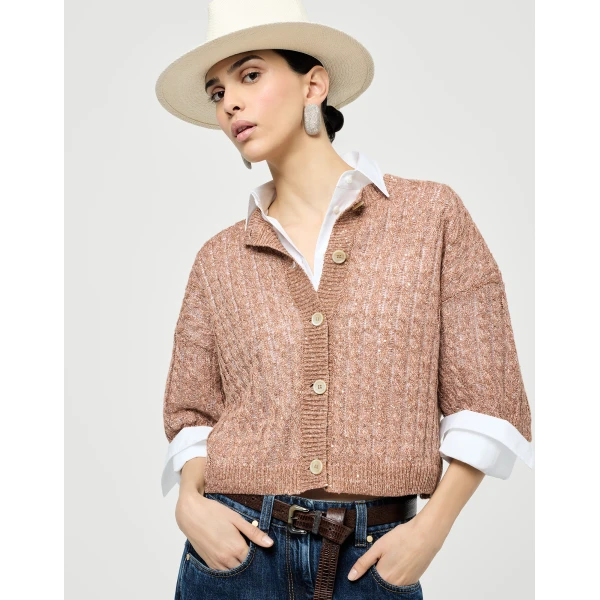 Brunello Cucinelli Dazzling cable cardigan in Brown, view 5