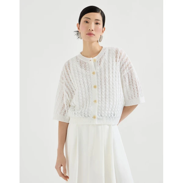 Brunello Cucinelli Dazzling cable cardigan in White, view 2