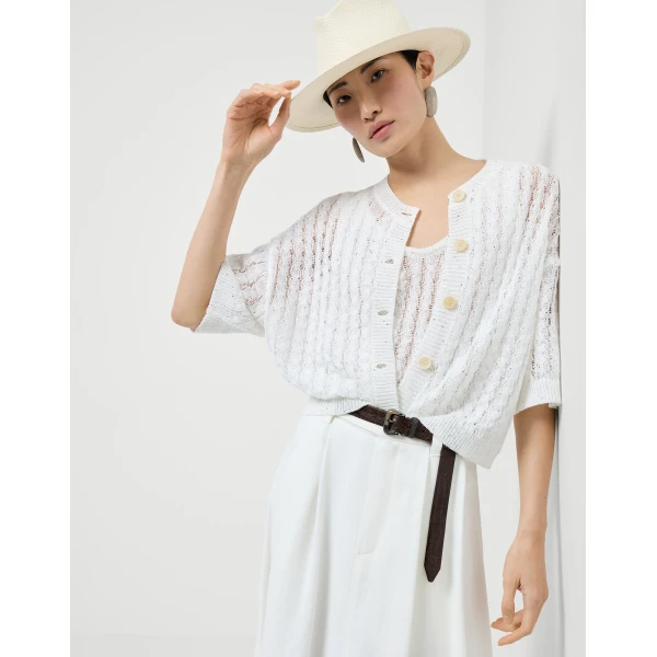 Brunello Cucinelli Dazzling cable cardigan in White, view 5