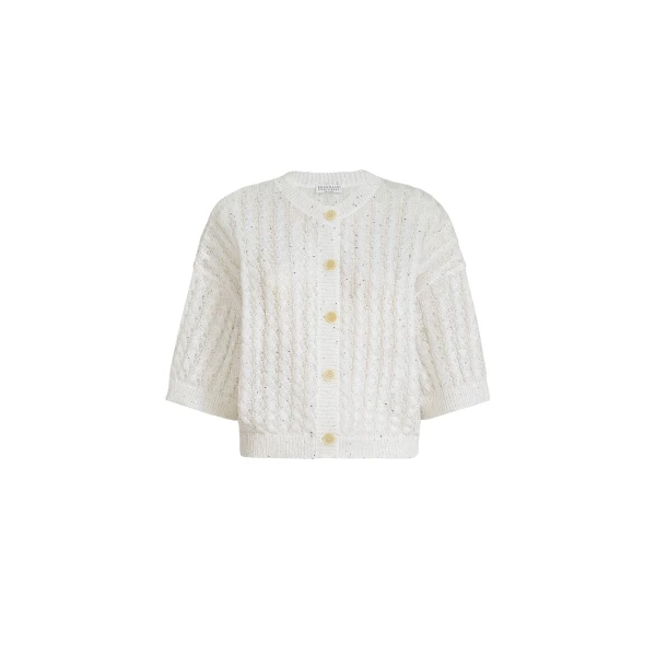 Brunello Cucinelli Dazzling cable cardigan in White