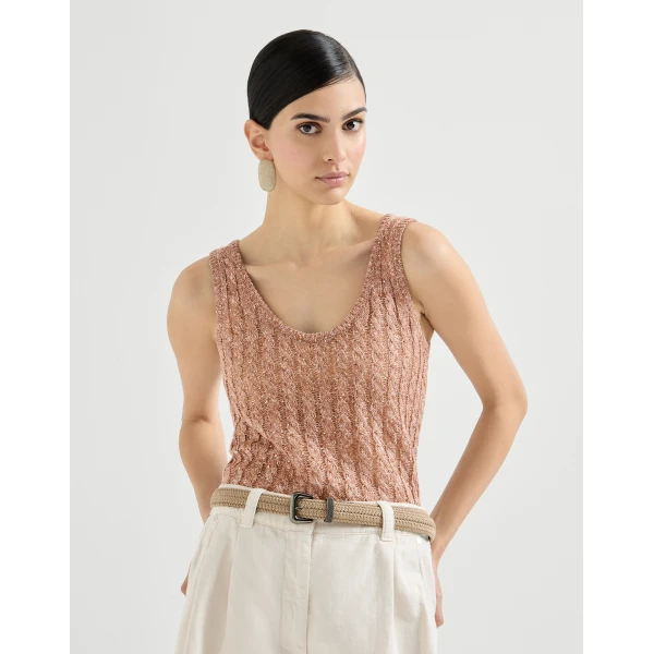 Brunello Cucinelli Dazzling cable top in Brown, view 2