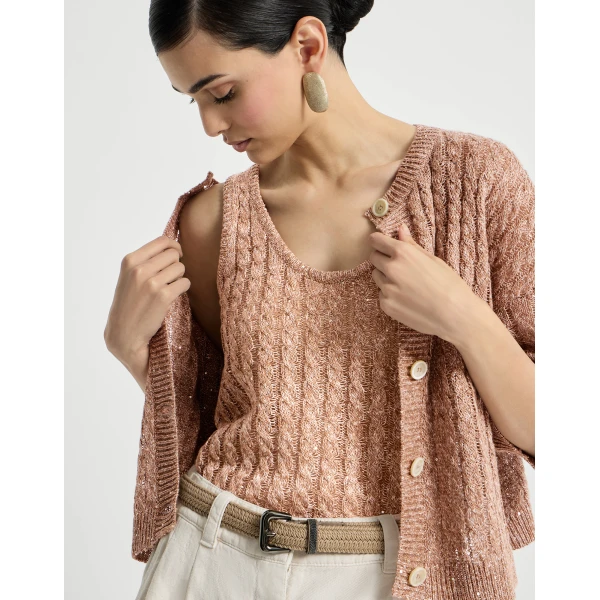 Brunello Cucinelli Dazzling cable top in Brown, view 5