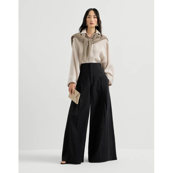 Brunello Cucinelli Dazzling cascade cuffs shirt in Beige Silk, view 6