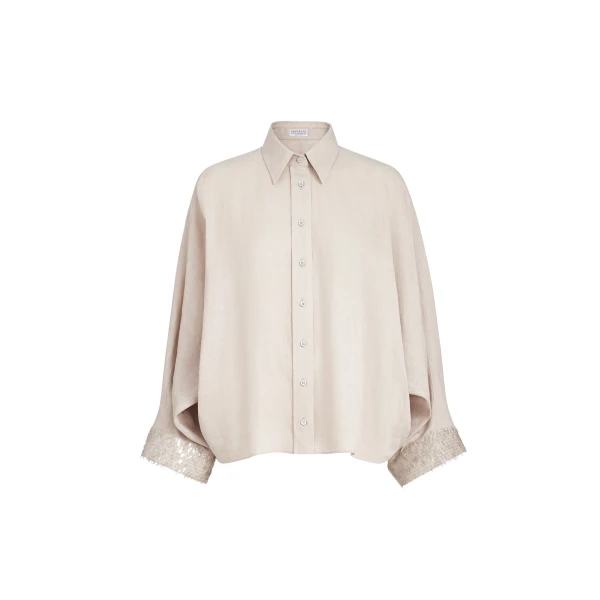 Brunello Cucinelli Dazzling cascade cuffs shirt in Beige Silk