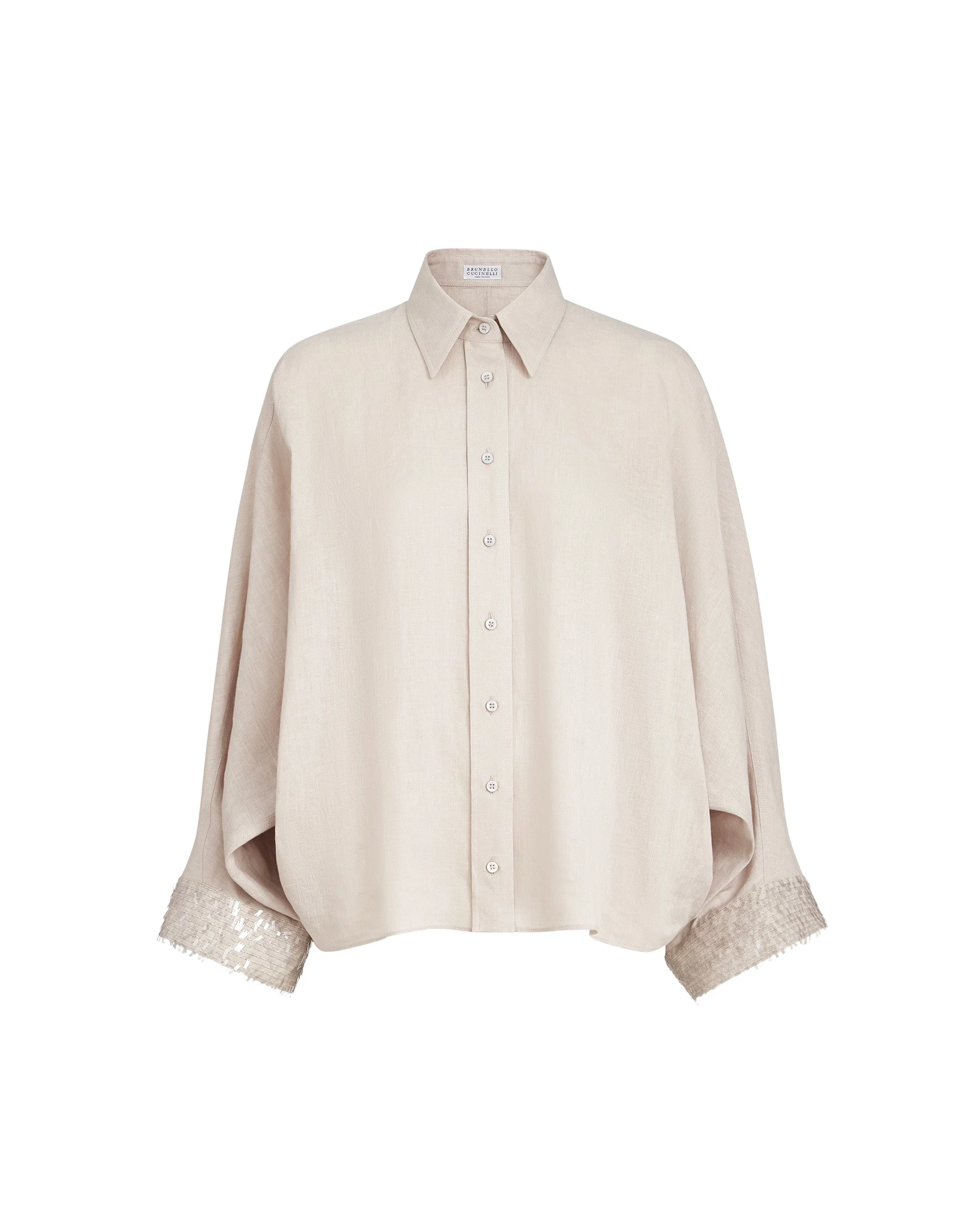 Brunello Cucinelli Dazzling cascade cuffs shirt in Beige Silk