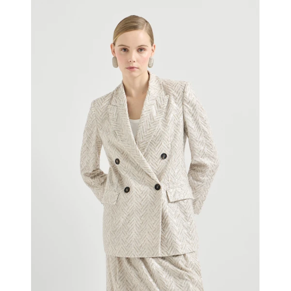 Brunello Cucinelli Dazzling chevron embroidery blazer in Beige, view 2