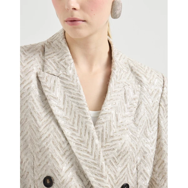 Brunello Cucinelli Dazzling chevron embroidery blazer in Beige, view 4
