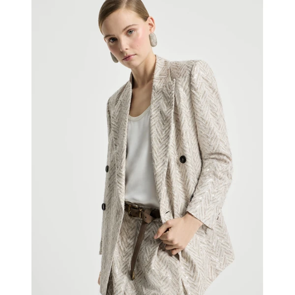 Brunello Cucinelli Dazzling chevron embroidery blazer in Beige, view 5