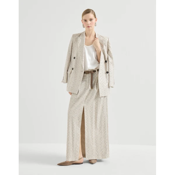 Brunello Cucinelli Dazzling chevron embroidery blazer in Beige, view 6