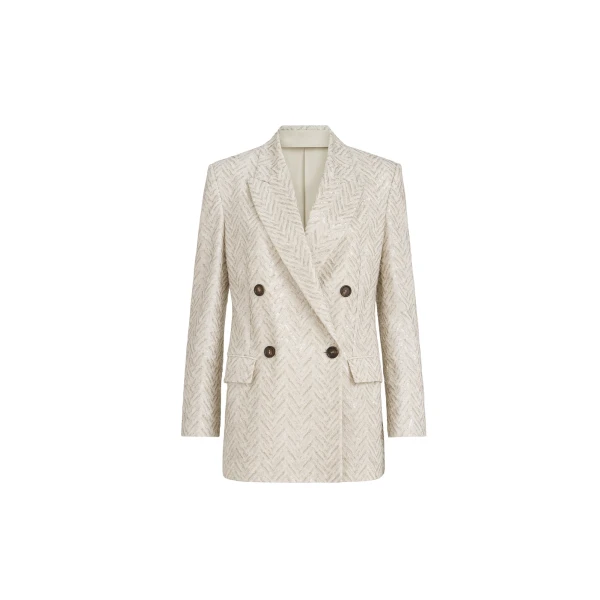 Brunello Cucinelli Dazzling chevron embroidery blazer in Beige