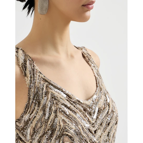 Brunello Cucinelli Dazzling chevron embroidery mini dress in Brown, view 4