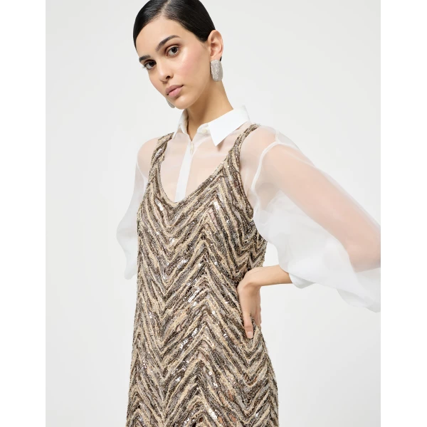 Brunello Cucinelli Dazzling chevron embroidery mini dress in Brown, view 5