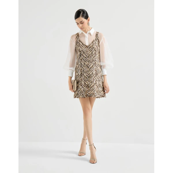Brunello Cucinelli Dazzling chevron embroidery mini dress in Brown, view 6